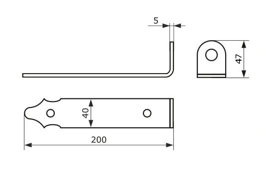 Домарт Проушина воротная 200*45*40 (толщ.5мм) б/п d 16мм (10)