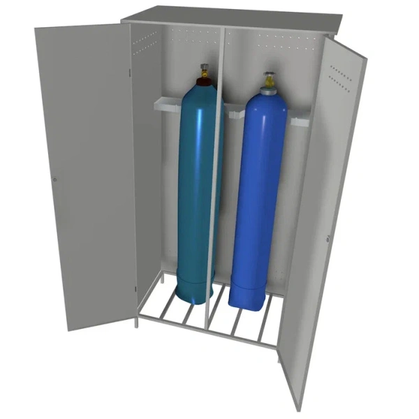 Усиленный шкаф с решетчатым дном для 2х кислородных баллонов 1,2мм 2000x1000x560 мм Светло-серый