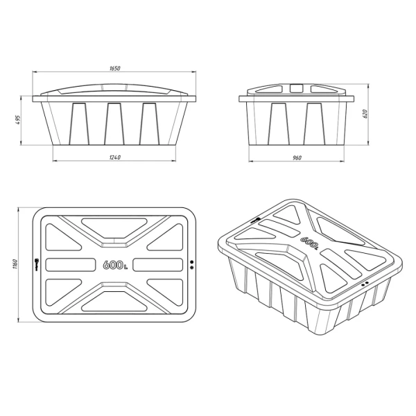 Ванна KN 600л с крышкой синяя